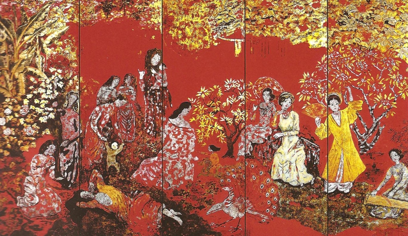 Tác phẩm sơn mài “Vườn xuân Trung Nam Bắc” của họa sĩ Nguyễn Gia Trí. Tác phẩm sơn mài “Vườn xuân Trung Nam Bắc” của họa sĩ Nguyễn Gia Trí.