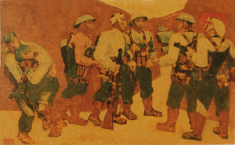 "Kết nạp Đảng ở Điện Biên Phủ" của họa sĩ Nguyễn Sáng (1963) Tranh sơn mài "Kết nạp Đảng ở Điện Biên Phủ" của Nguyễn Sáng.