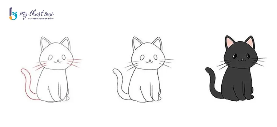 Đi nét và tô màu mèo chibi Đi nét và tô màu mèo chibi
