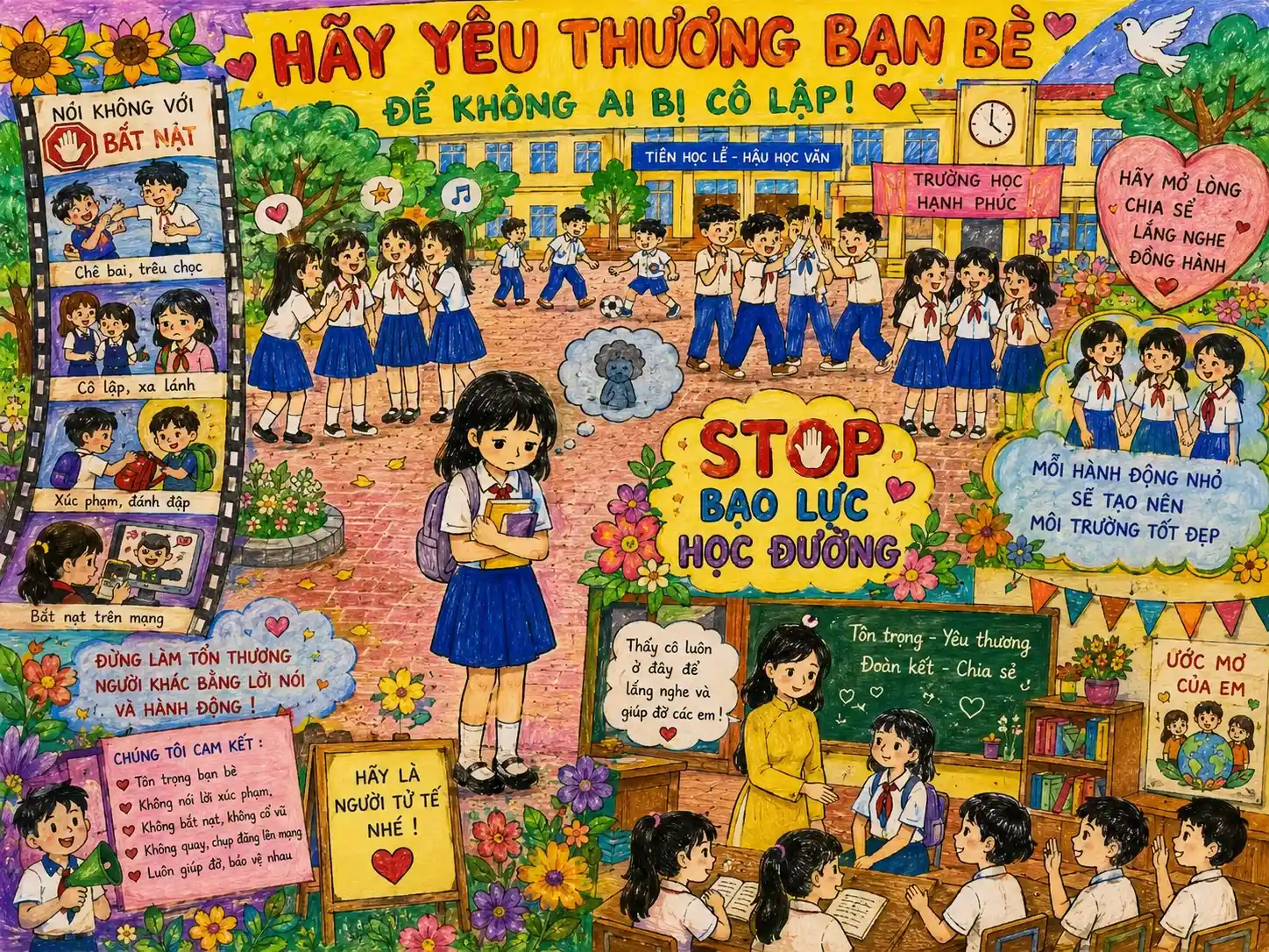 Vẽ học sinh bị cô lập trong giờ ra chơi Tranh vẽ phòng chống bạo lực học đường