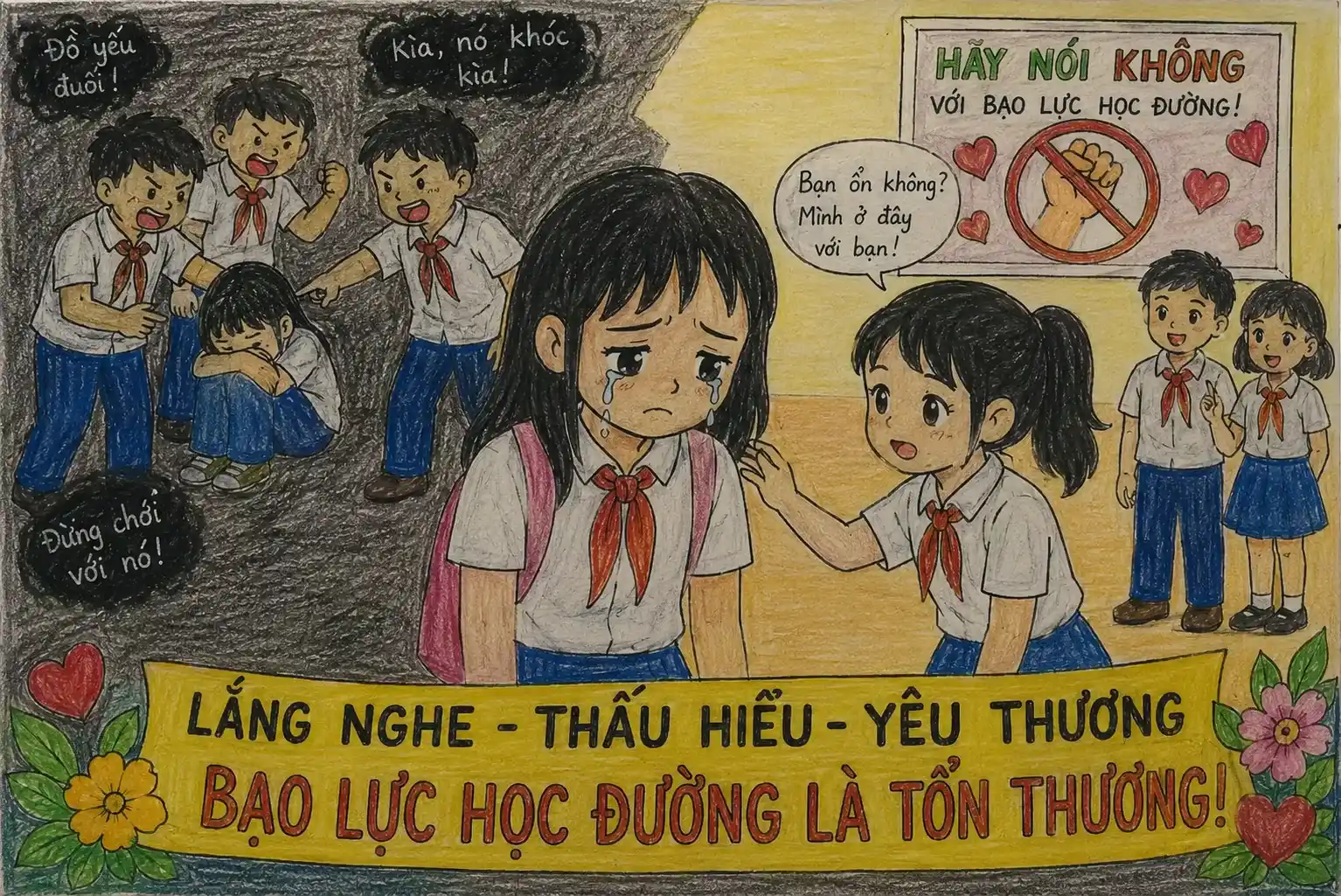Vẽ tranh bạo lực học đường ánh mắt buồn của nạn nhân bạo lực học đường Vẽ tranh bạo lực học đường ánh mắt buồn của nạn nhân bạo lực học đường