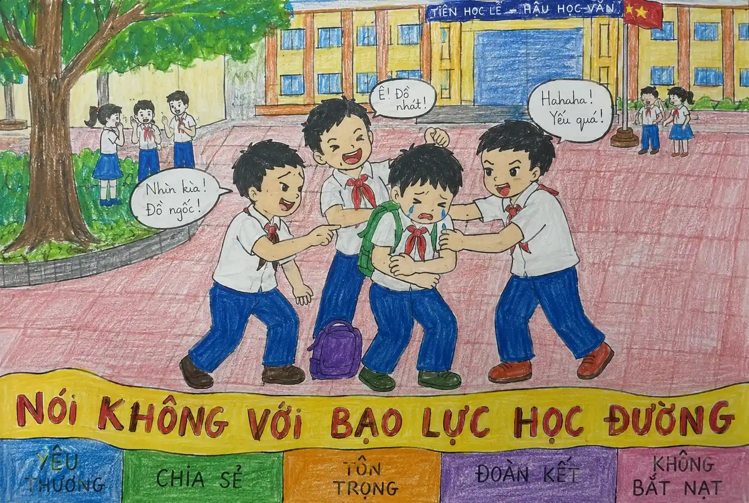 Vẽ tranh bạo lực học đường hành vi bắt nạt nơi sân trường Vẽ tranh bạo lực học đường hành vi bắt nạt nơi sân trường