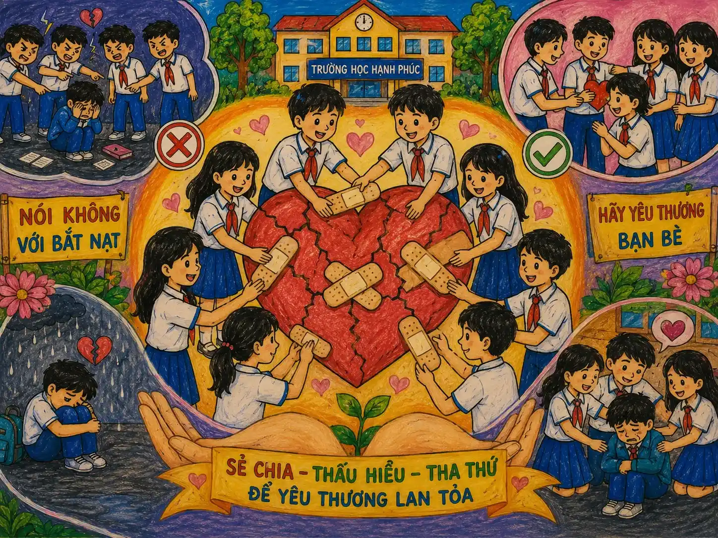 Vẽ biểu tượng trái tim nứt vỡ được hàn gắn Vẽ tranh bạo lực học đường biểu tượng trái tim nứt vỡ được hàn gắn