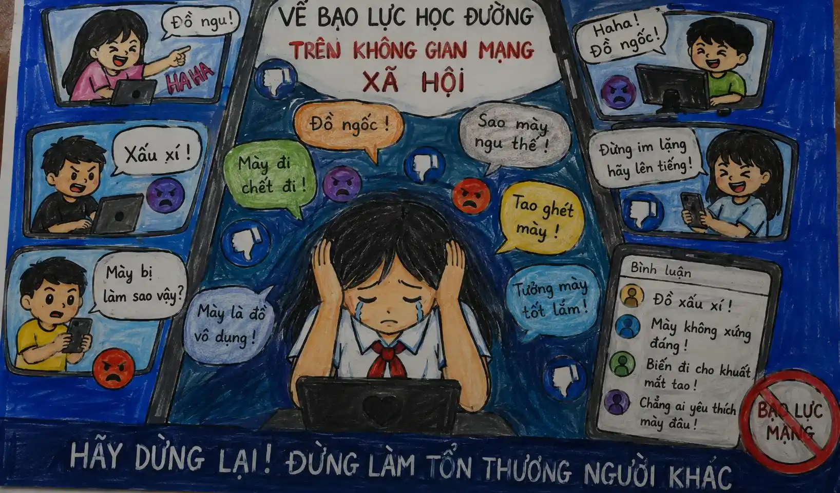 Vẽ tranh bạo lực học đường trên không gian mạng xã hội Vẽ tranh bạo lực học đường trên không gian mạng xã hội
