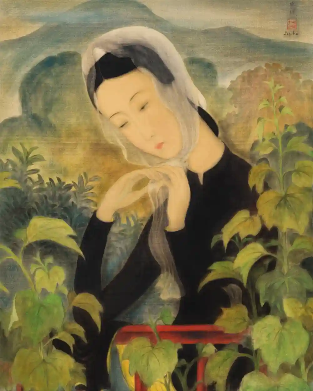 Tranh 'Thiếu nữ choàng khăn' của Lê Phổ