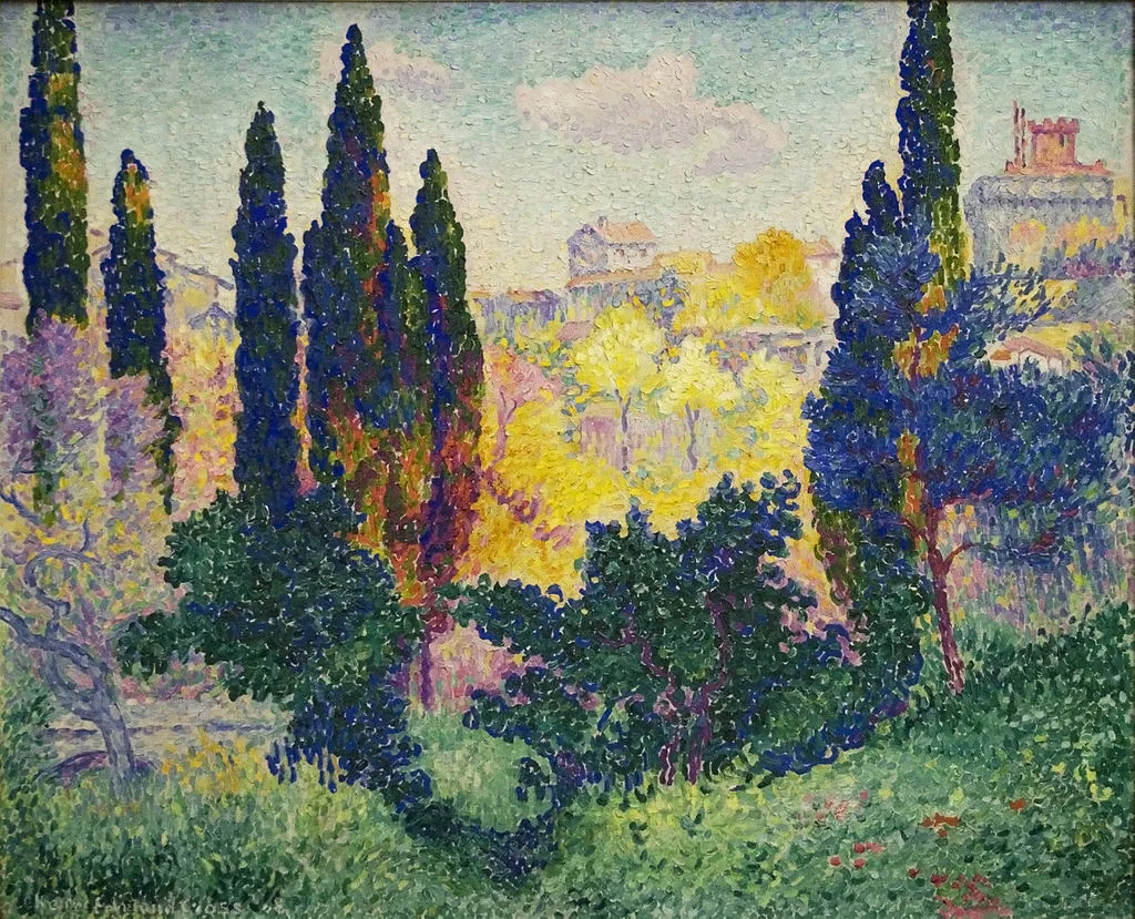 Tranh cây tùng bách ở Cagnes, Henri Edmond Cross