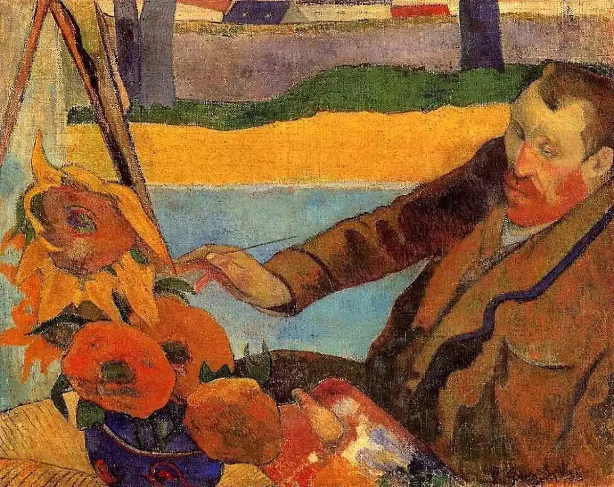 Bức "Họa sĩ của những đóa hướng dương" do Paul Gauguin vẽ miêu tả Van Gogh đang sáng tác