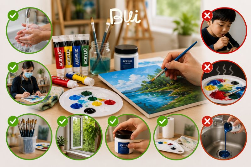 Lưu ý an toàn khi sử dụng màu Acrylic